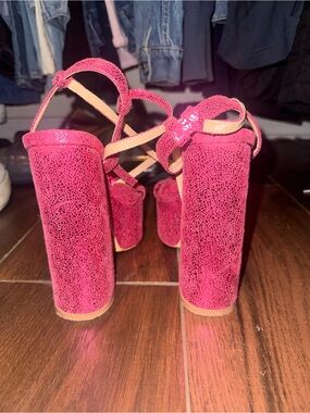 Hot Pink Platform Block Heel Sandals